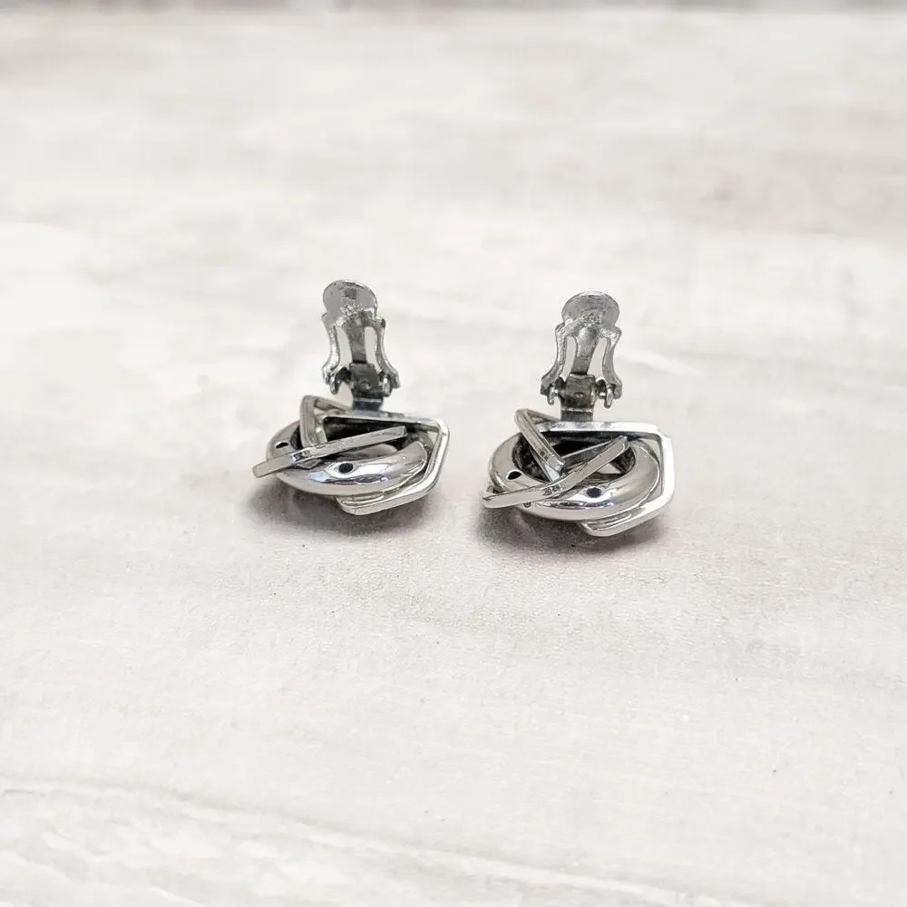 Vintage Clip On Earrings Modern MCM Design Large Statement Silver Tone